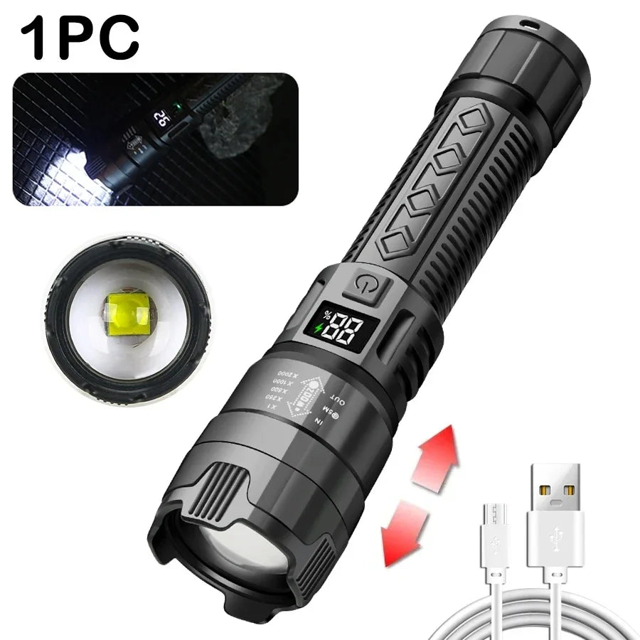 torche tactique rechargeable led 2000lm ipx4 moderne noire texturée camping