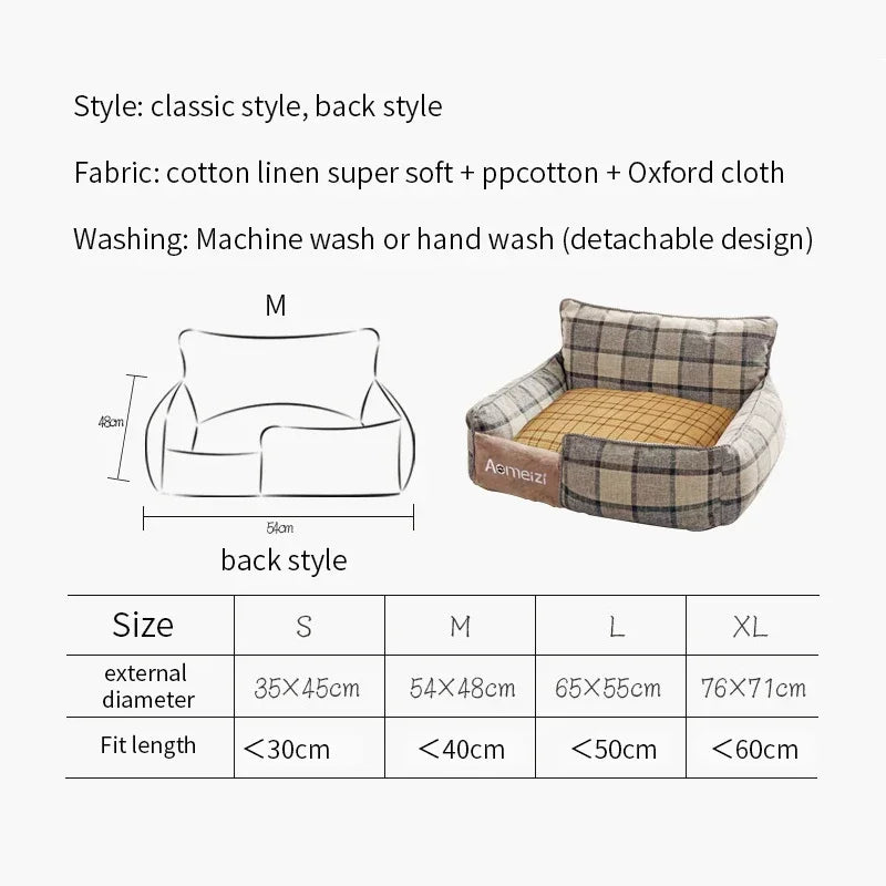 lit chien matelas double épaisseur tissu doux motif carreaux gris beige confortable lavable
