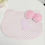coussin forme chat blanc rose pois tissu polyestère clips decoratif enfantin table decoration