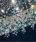 Suspension lumineuse moderne fleurs papillons translucides vert bleu blanc dimmable élégante