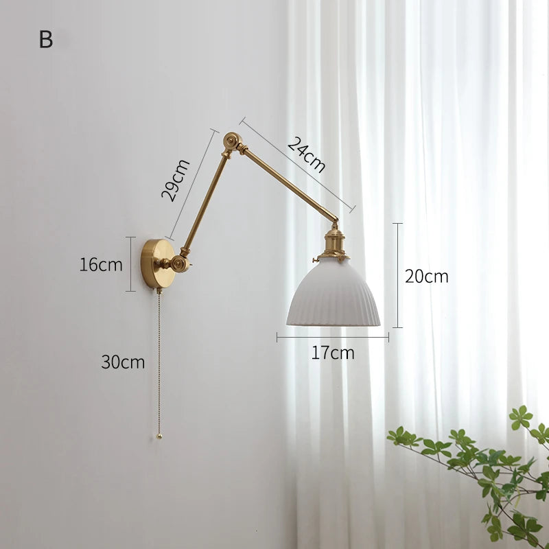 lampe murale moderne or blanc plissée cordon commande 29cm 16cm 24cm 14cm 30cm 17cm