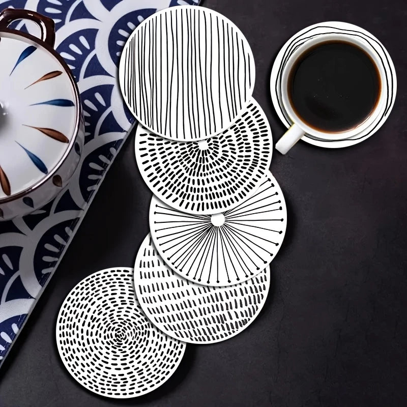coasters bois blanc rayures noires spirales modernes décoration intérieure 14+