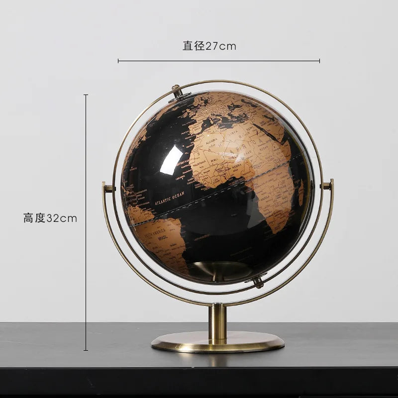 globe terrestre métal noir détaillé cartographie ornements éducation décoration classique fixations métal