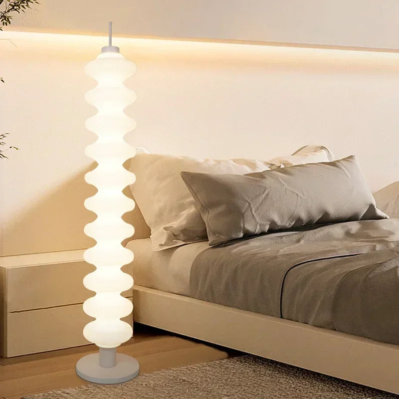 lampe sol moderne blanc rayures horizontales base circulaire contemporain éclairage d'intérieur led sans fil