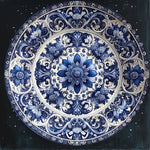 plaque murale classique floral détaillée bleu blanc métal ø20cm imperméable