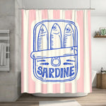 rideau douche moderne rose blanc motif sardine graphique humoristique dimension 71x79in polyester