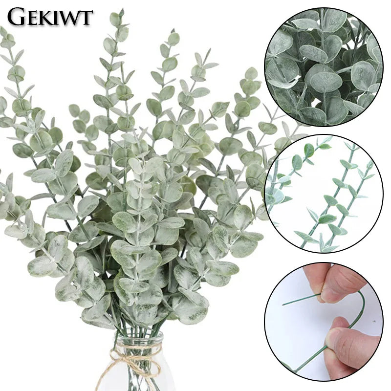 décoration moderne feuilles eucalyptus artificielles or vert extérieur intérieur mariage noël 10pcs 20pcs