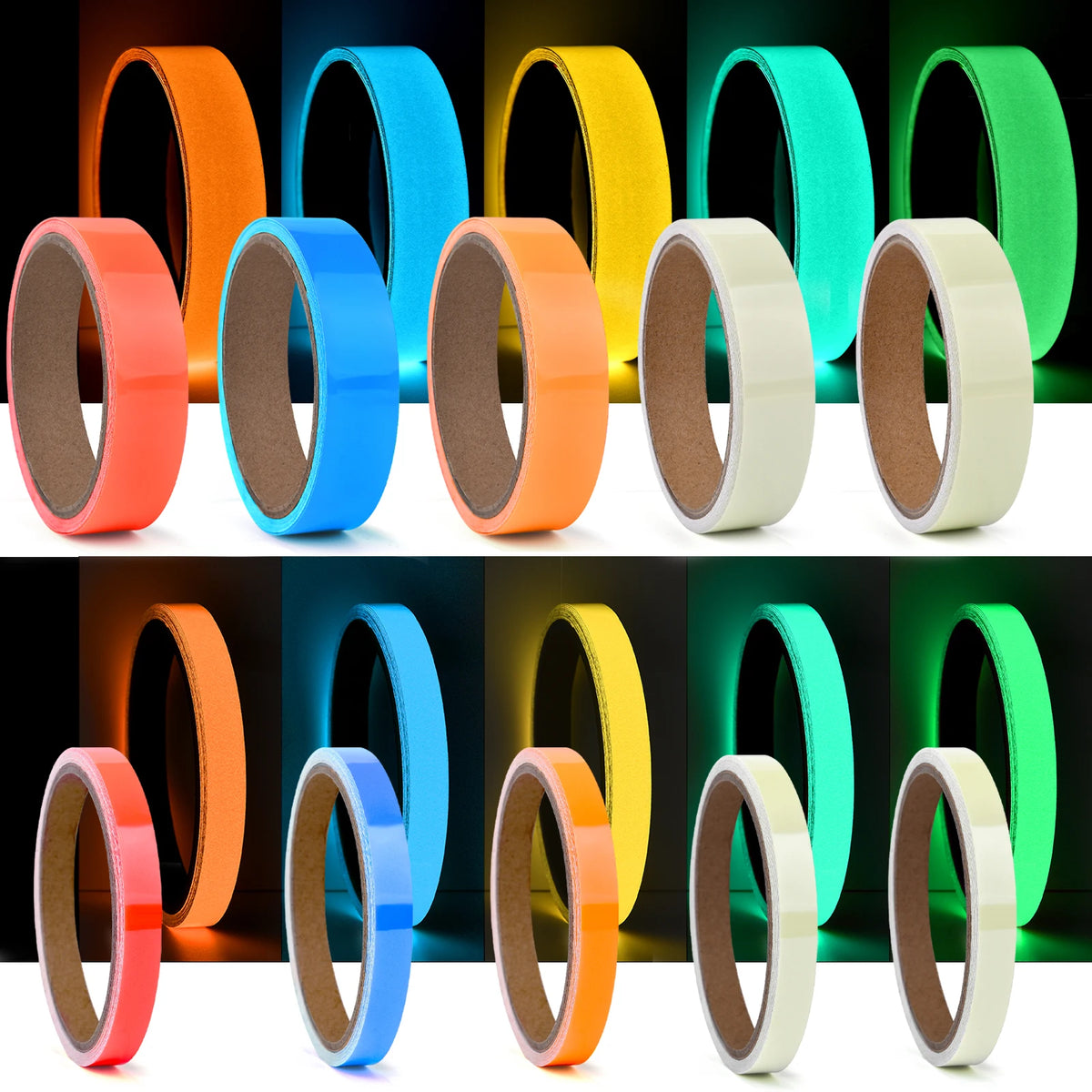 ruban lumineux adhésif bleu vert orange moderne sécurité décoration nuit