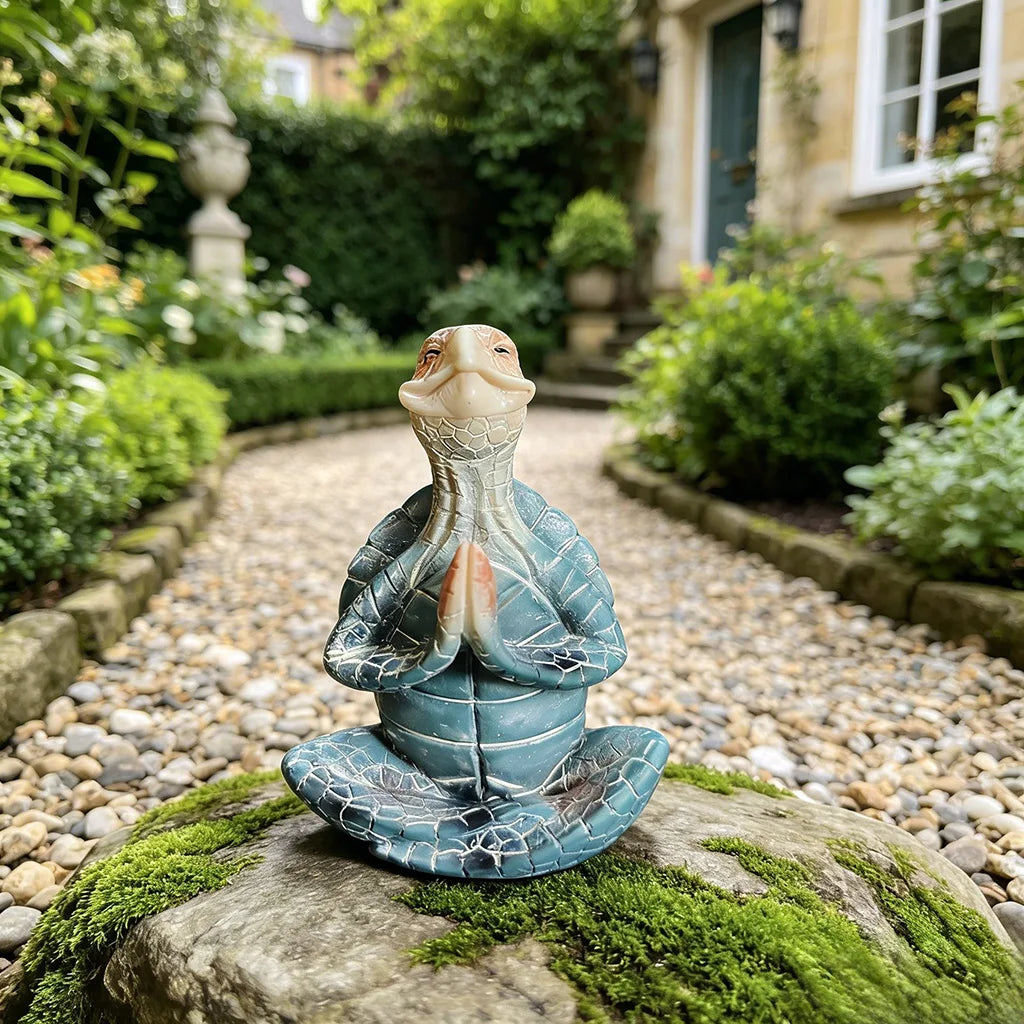 statue tortue méditation résine bleu turquoise aspect craquelé motifs géométriques zen spirituel