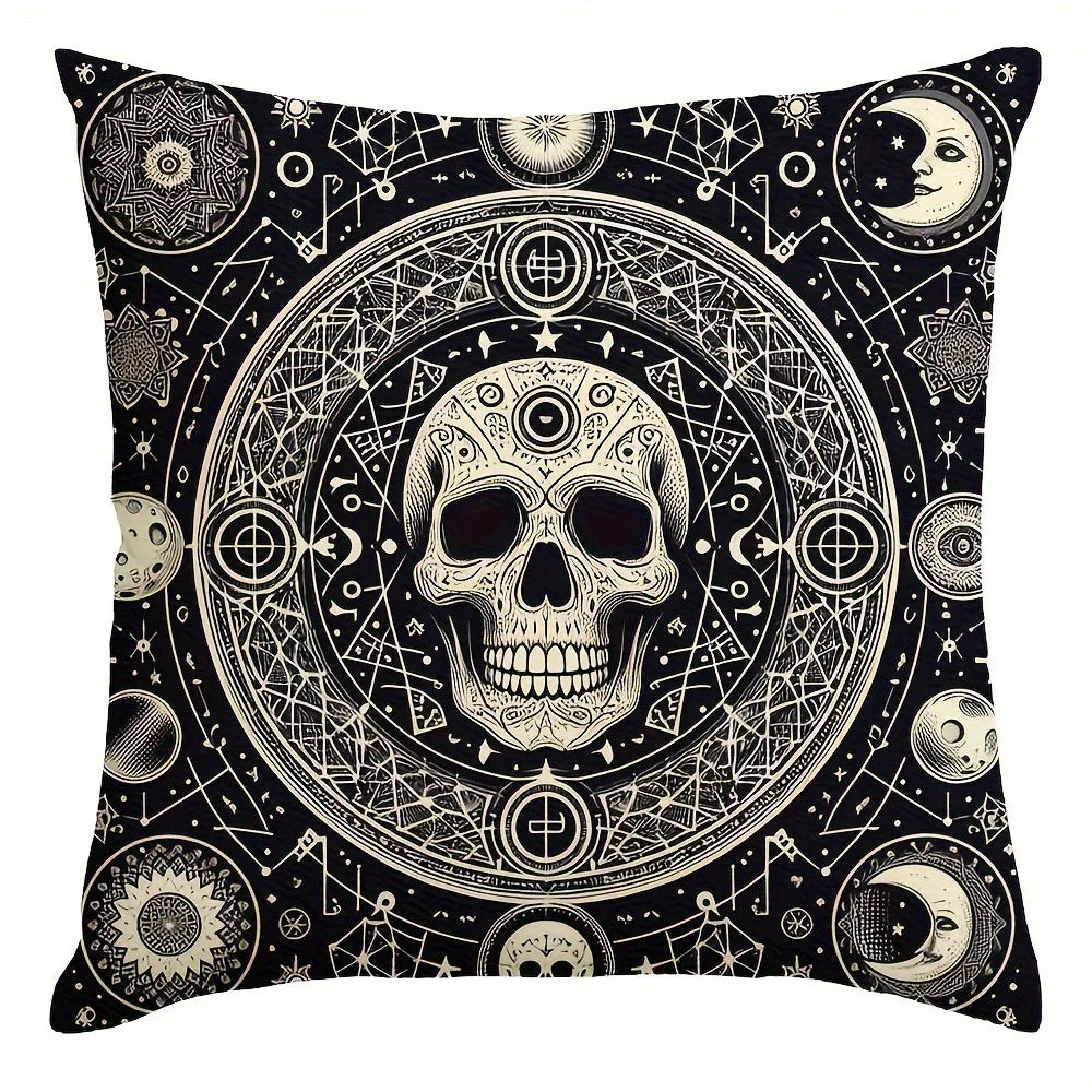 taies d'oreiller gothiques crânes étoiles noires blanches maison lit 45x45cm polyester peachskin