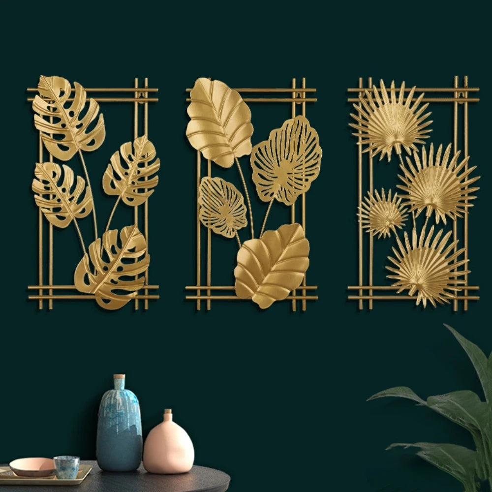 décoration murale métal feuilles dorées moderne minimaliste objet intérieur salon chambre