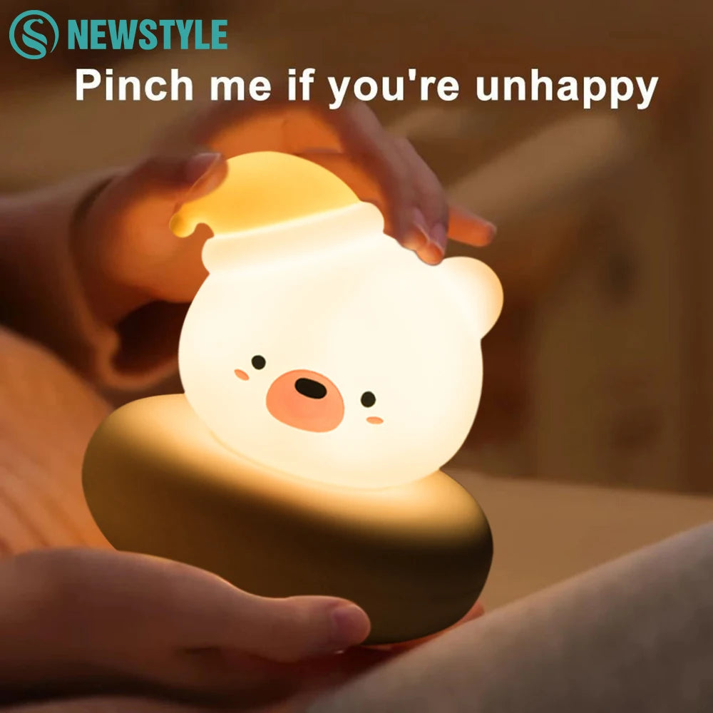 veilleuse animaux rechargeable kawaii ours chat lumières douces variées blanc orange jaune rose pâle