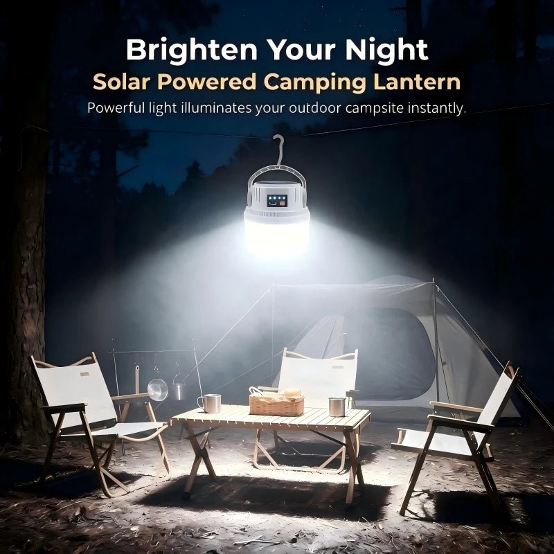 lampe solaire camping led rechargeable type étanche modes ambiance extérieure moderne.functional