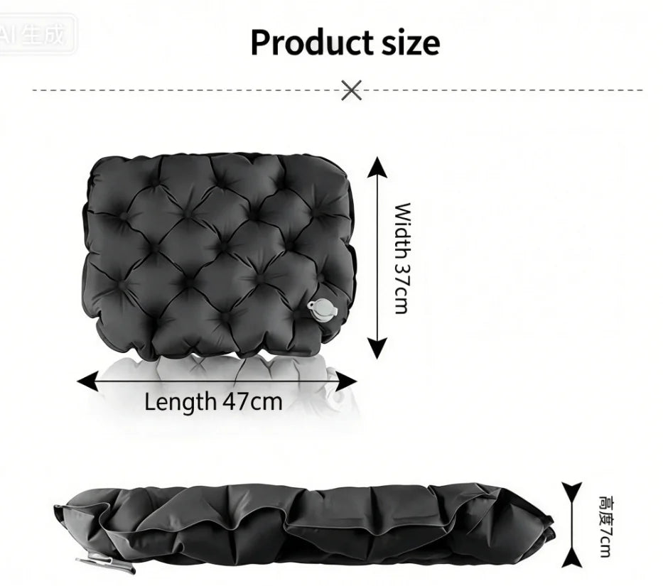 coussin d'air gonflable portable vert gris bleu tufté moderne valve inflation dégonflement nylon