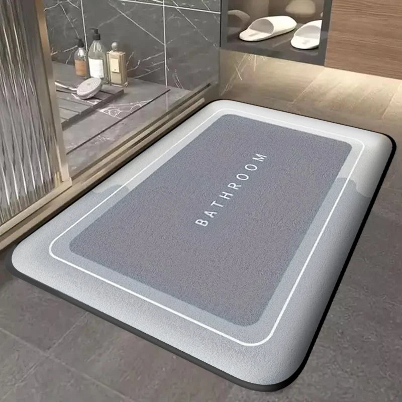 tapis bain moderne gris motif BATHROOM texture douce absorbant rapide antidérapant polyester