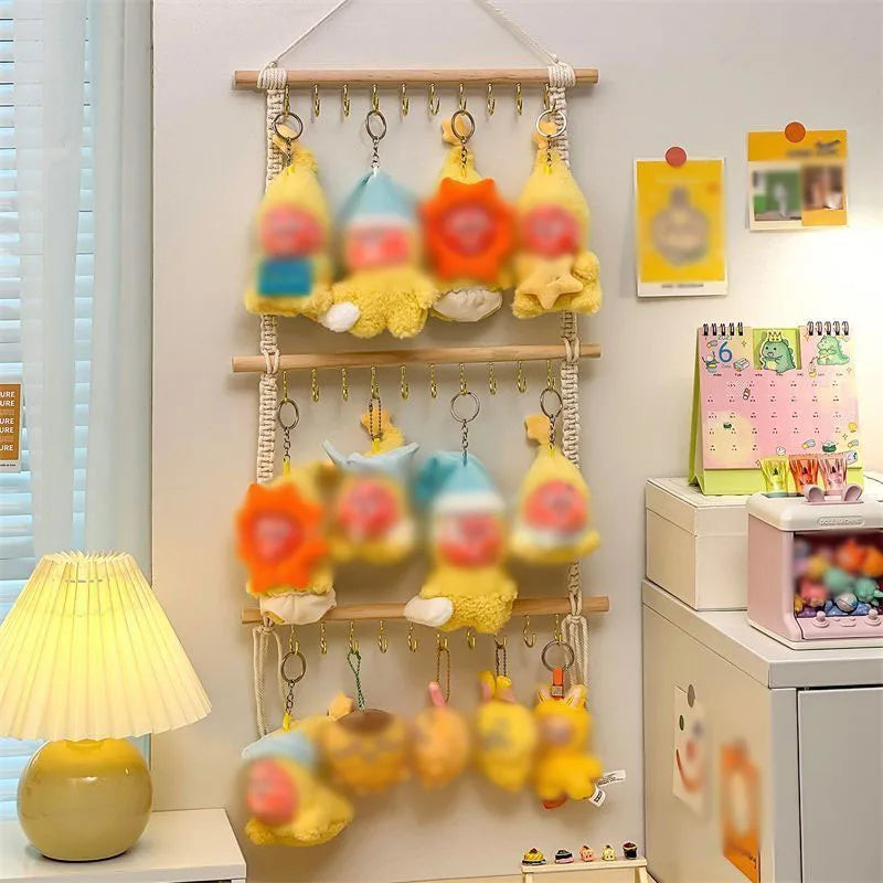 organisateur mural suspendu bois crochets rangement bijoux décor bohème portecles peluchesSuspension