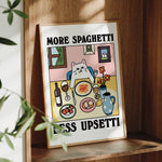 affiche encadrée illustration chat spaghetti fleurs vin fond rose humour enfant chambre salon