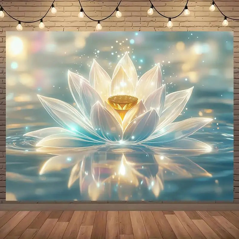 tapisserie murale moderne fleurs papillons cheval ailé clips fantaisie blanche bleue dorée grise