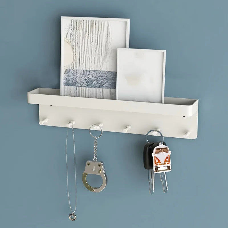 porte clés mural sans perçage crochets adhésifs blanc noir moderne rangement étiquettes règles ciseaux