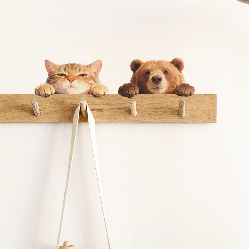 autocollants muraux chat ours adorables réaliste orange brun autoadhésifs pvc mur fenetre meuble carreaux