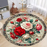 tapis rond fleur rose noir vert classique anti dérapant polyester polypropylène 40cm 80cm 120cm