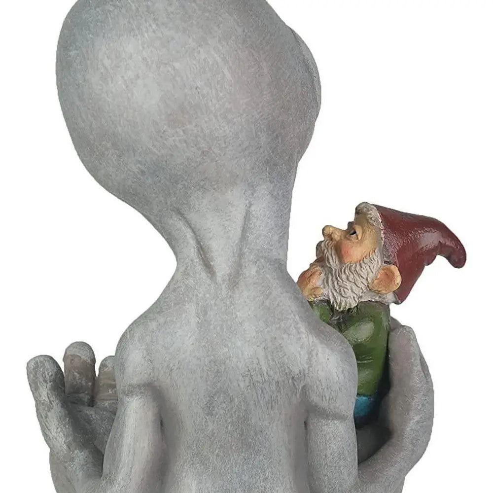 statue fantaisie gnome alien résine gris vert rouge détails sculptés statuaire chambre