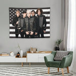 tapisserie étoiles blanches noir rayures horizontales classique militaire deco maison garage barbershop publicitaire
