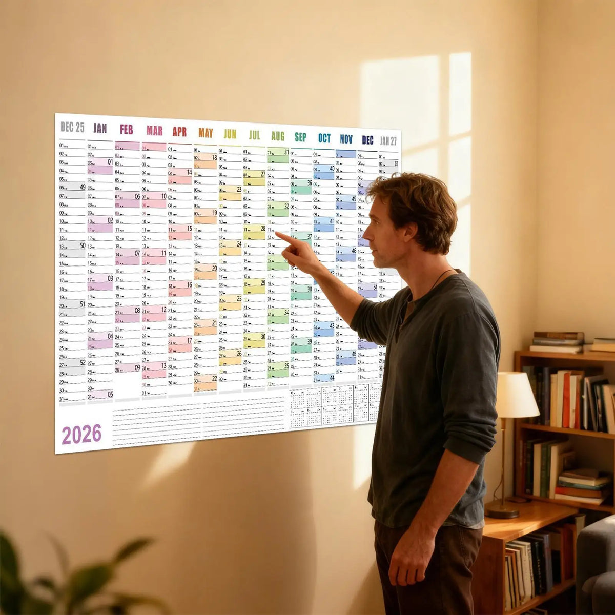 calendrier mural blanc moderne 2026 mensuel accueil organisation dates numéros jours