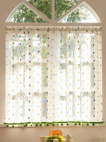rideau moderne transparent points colorés blanc vert orange bleu pompons verts polyester