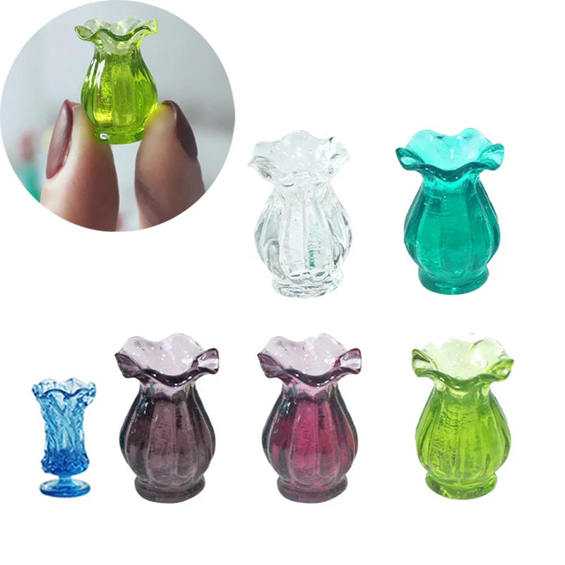 vases résine relief transparents opaques vintage couleurs vert rouge gris bleu violet set 5pcs
