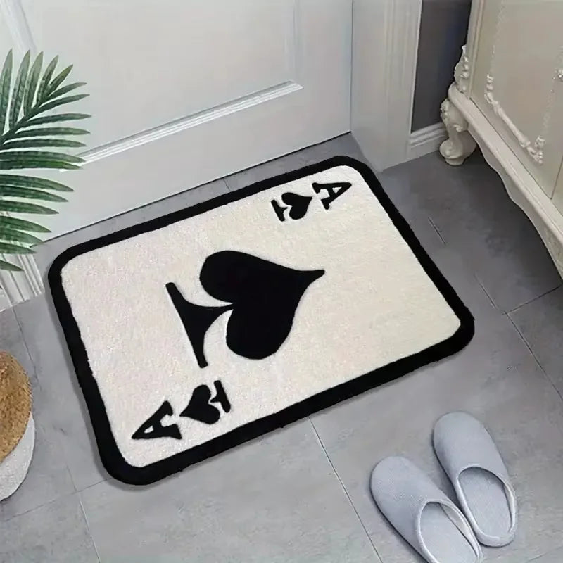 tapis blanc noir moderne as piques antidérapant polyester PVC intérieur extérieur salon chambre