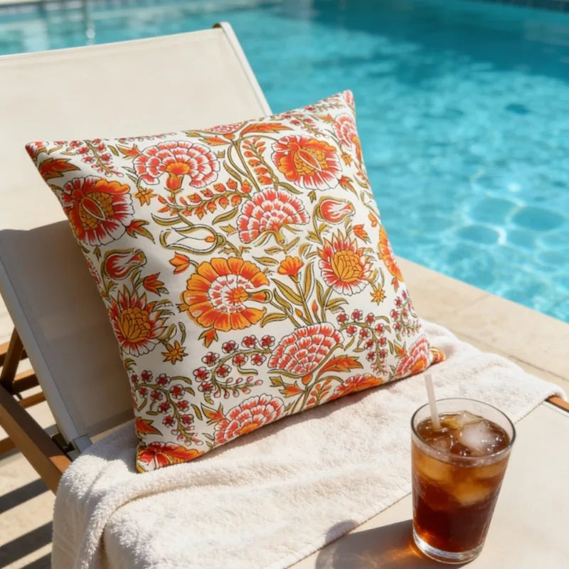 housses coussin décoratif motif floral stylisé bohème tropical imperméable polyester 45x45cm voiture maison commercial