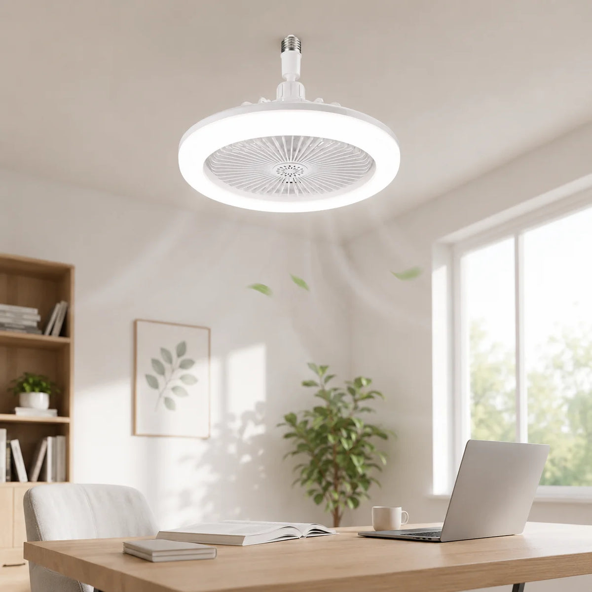 ventilateur blanc moderne grille ventilation lampe led rotative e27