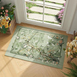 tapis sol floral oiseaux fleurs vert bleu beige résistant antidérapant moderne