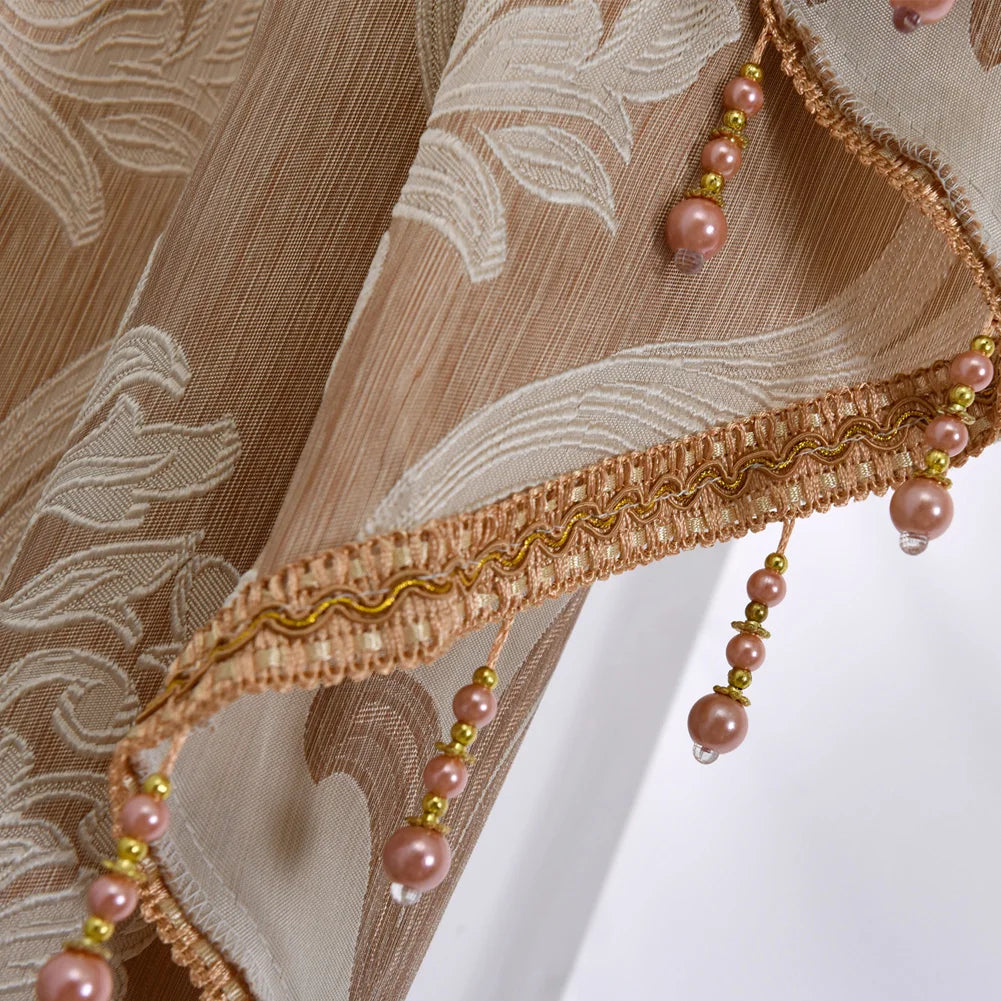 rideau floral semi transparent classique beige noir marron gris élégant decoration