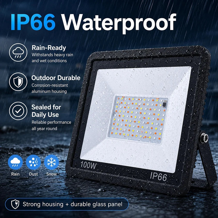 projecteur led rgb 100w ip66 waterproof modernes changement couleur modes dynamiques contrôle luminosité