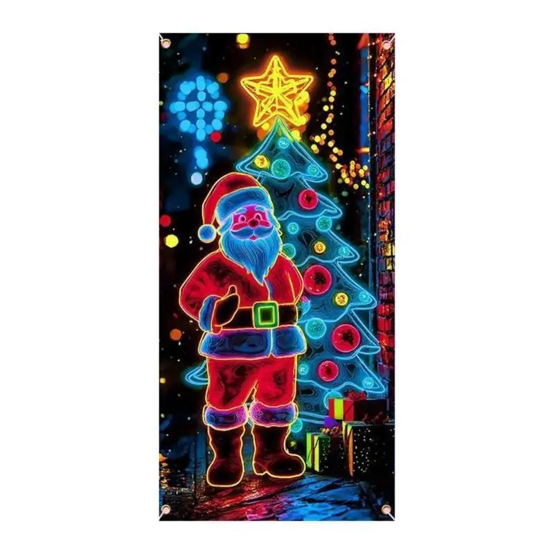 rideau lumineux festif noel motifs retro santa claus neons occlusifs festive deco exterieur