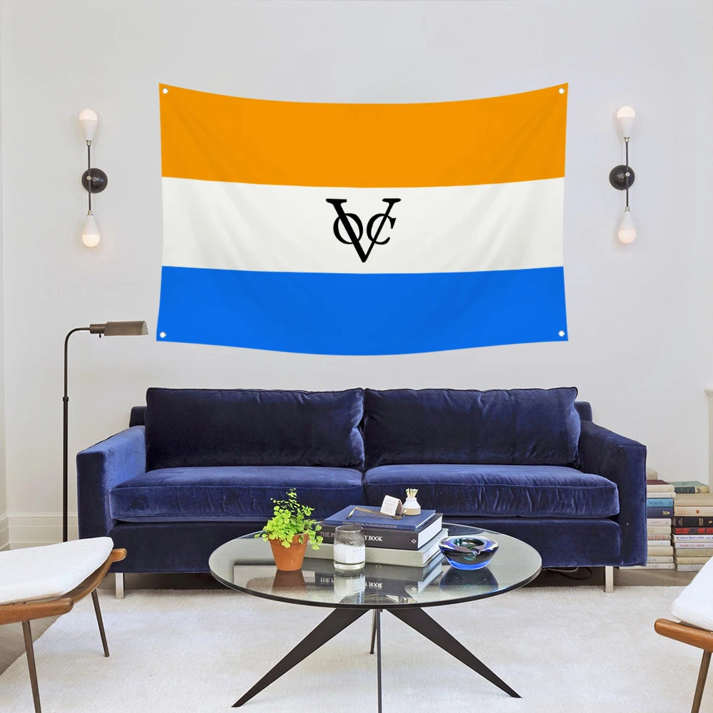 drapeau bannière historique orange blanc bleu rayures laiton décoration murale moderne polyester super tex