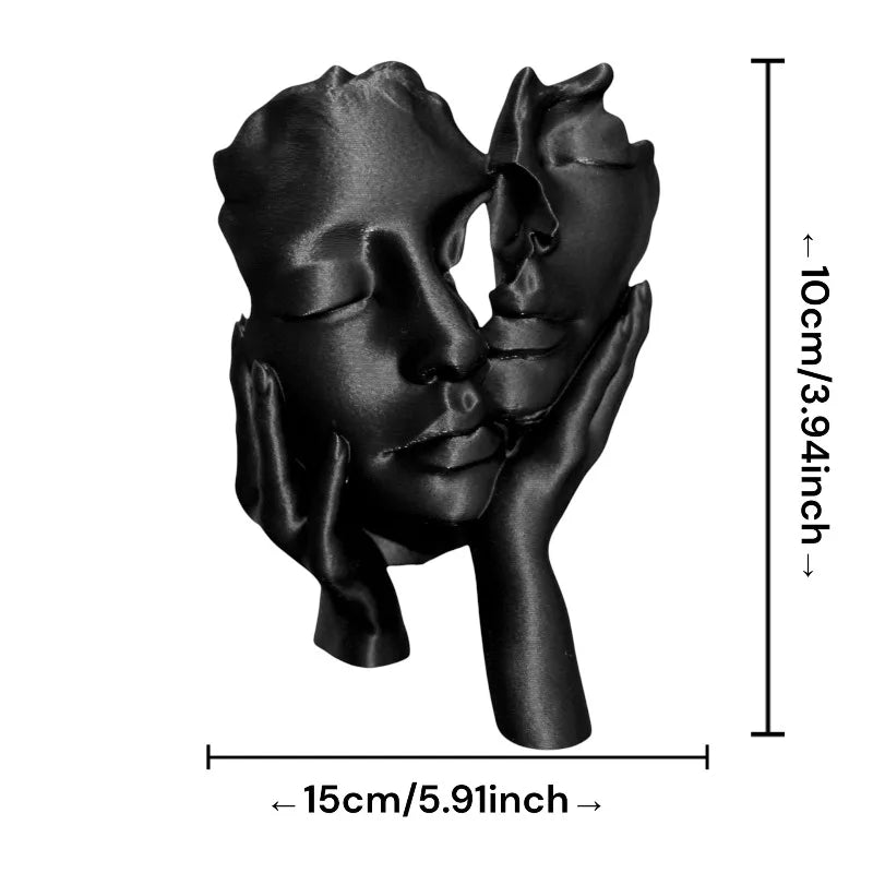 sculpture décorative abstraite moderne visage humain noir blanc texture expressive intérieur