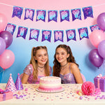 guirlande fanions violet bleu blanc rose étoiles notes musicales paillettes fil festif anniversaire enfant