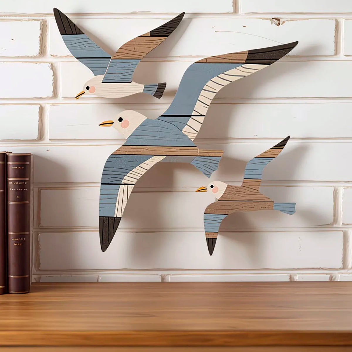 décorations murales oiseaux vol bleu gris moderne adhésif bois rayures abstrait plages océans