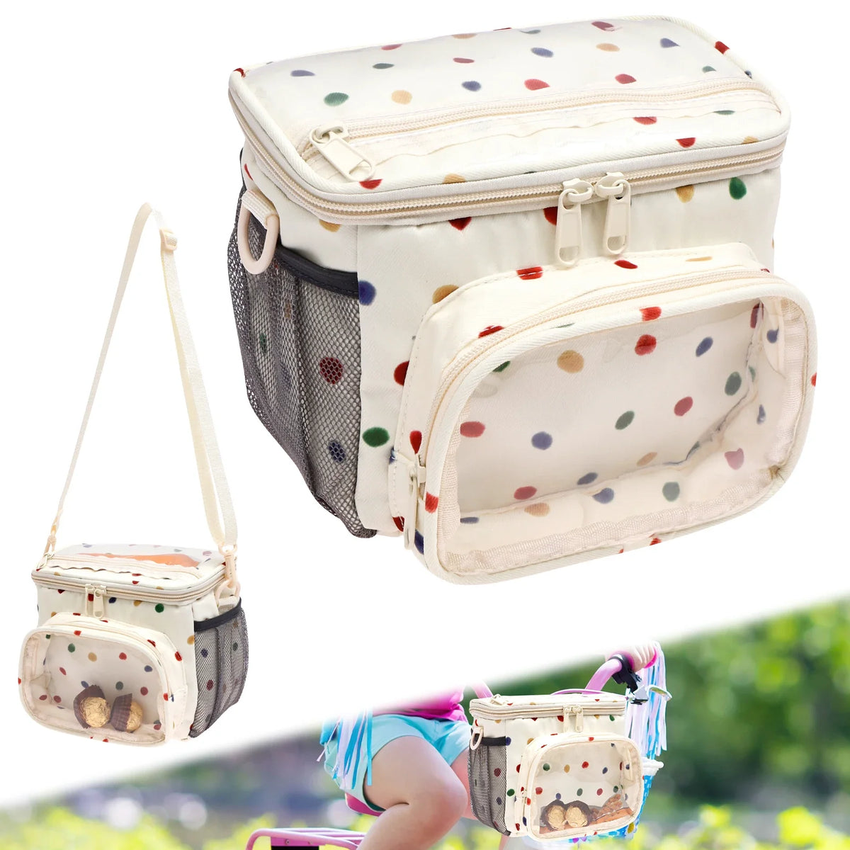 sacoche bébé panier vélo ours motif enfant bandoulière ajustable tissu nylon transparent