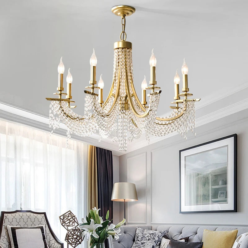 lustre pendentif doré cristal transparent classique chambre salon facile