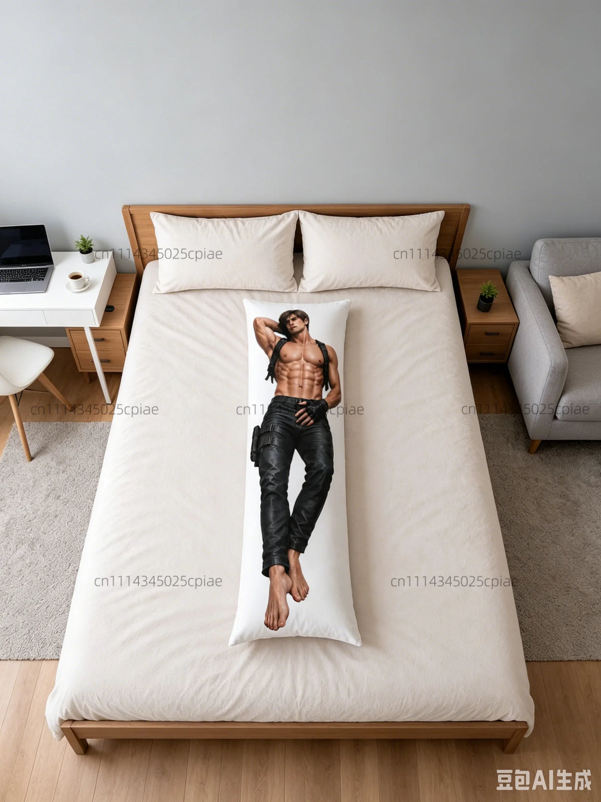 coussin imprimé leon kennedy homme musclé moderne blanc polyester lit douillet 35x100cm