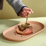 assiettes ovales modernes plastique beige rose blanc dessert vaisselle rangement maison cuisine