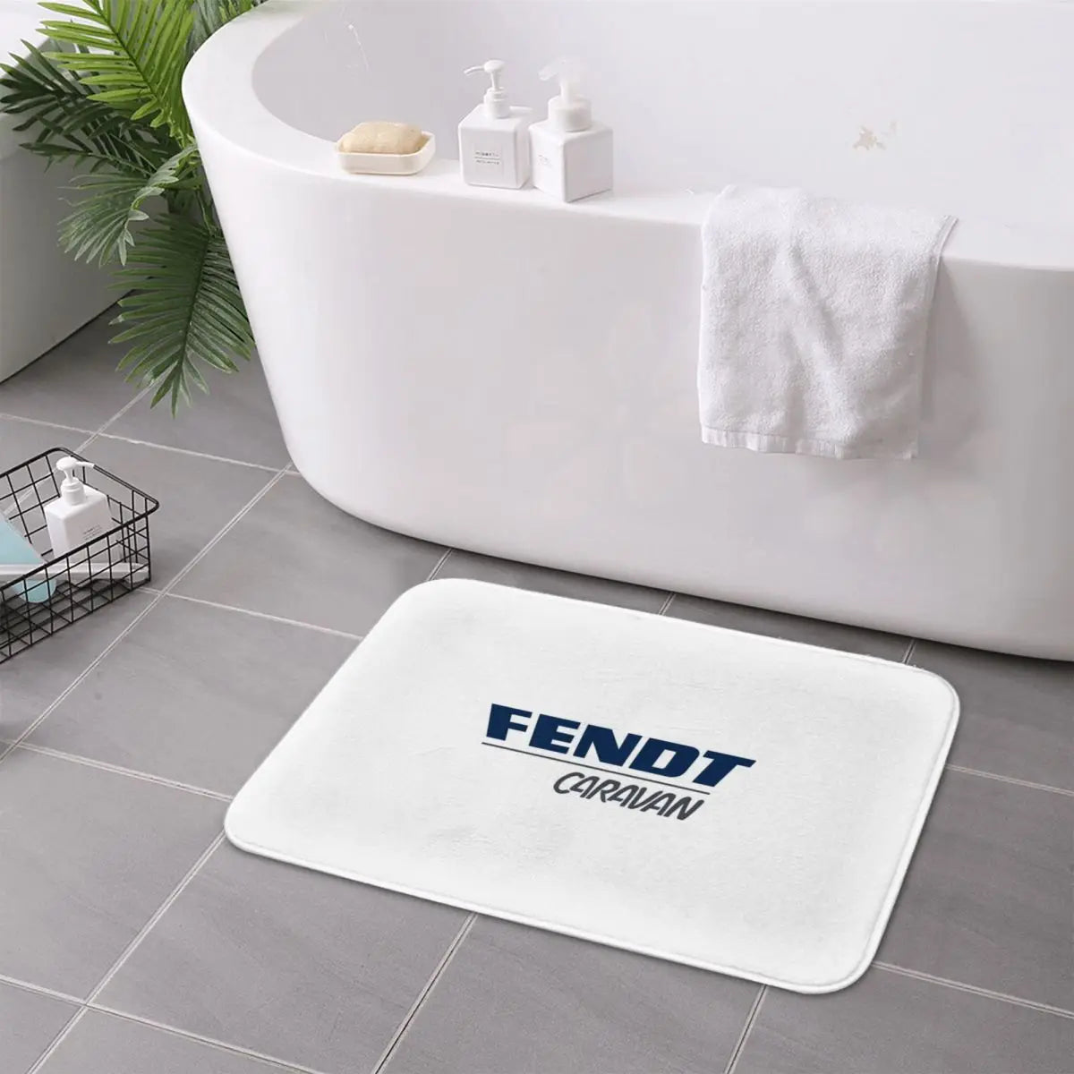 tapis bain blanc bleu fendt caravan moderne imperméable antidérapant adhésif protecteur coton polyester