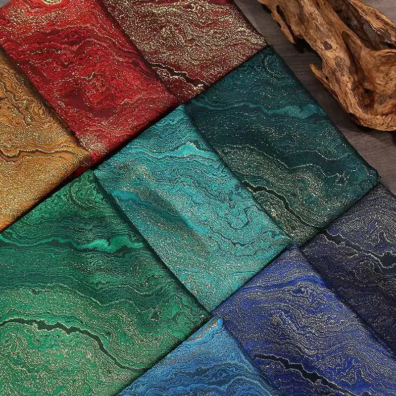 tissu polyester marbré brillant moderne élégant bleu vert rouge marron noir rideau jupe décoration