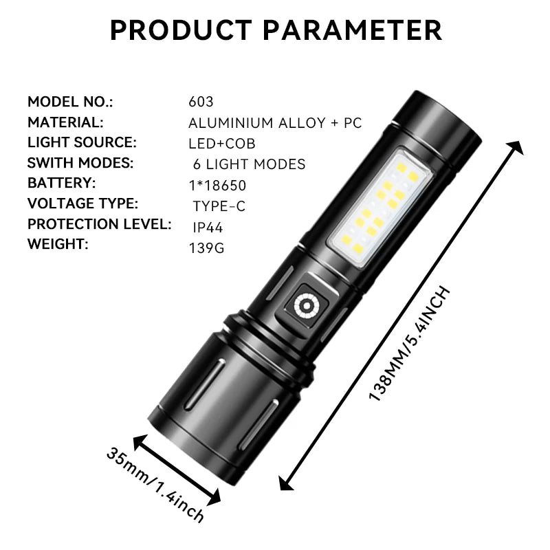 lampe torche led rechargeable zoomable 1200 lumens 10w 3h 8h 100 200mètres camping