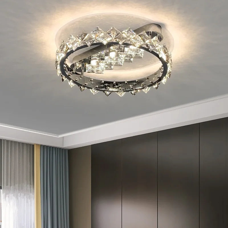 plafonnier crystal argenté moderne interrupteur bouton 2000 82000 lumens 15 30m²