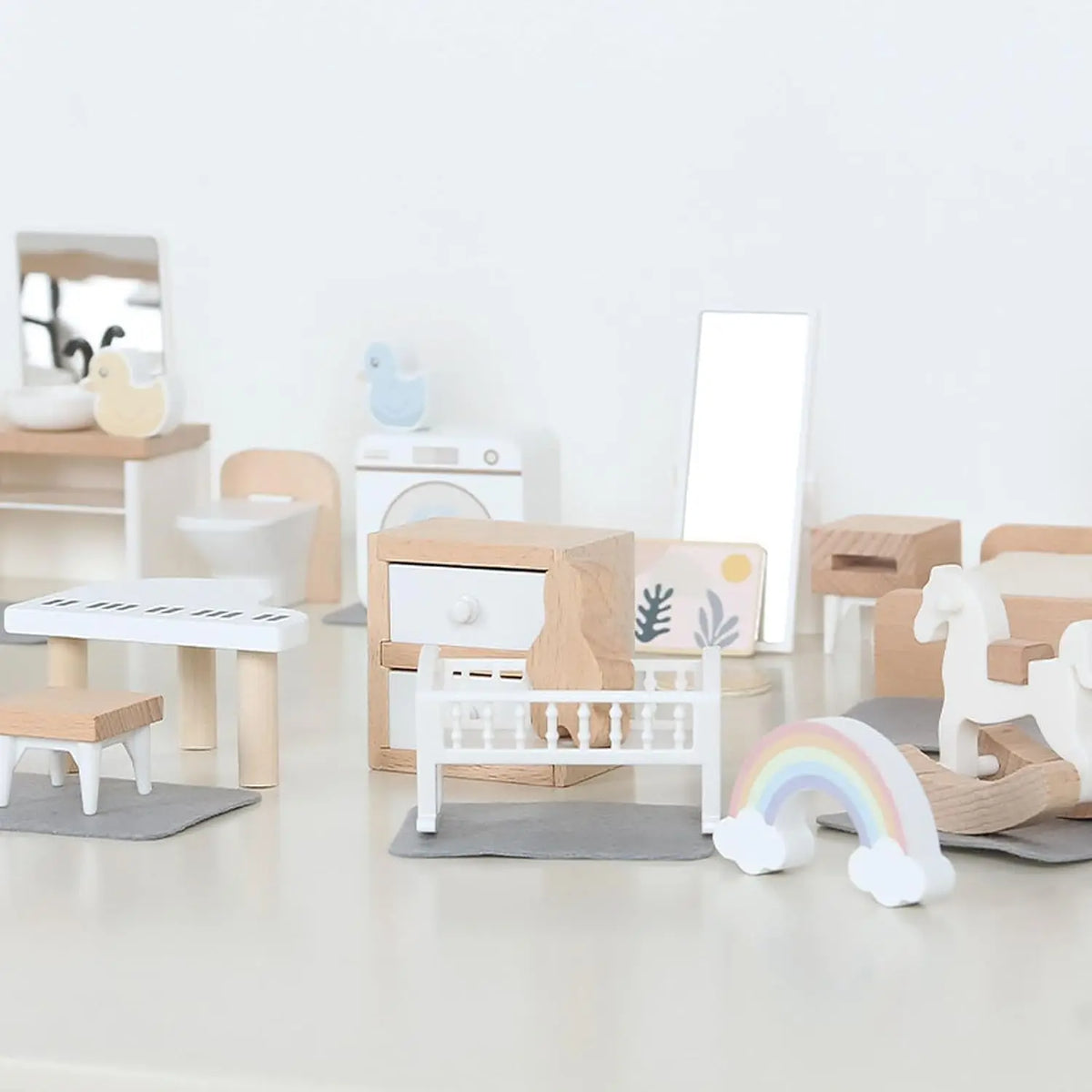 meubles cuisine salle bain miniatures blanc bois naturel enfants ans